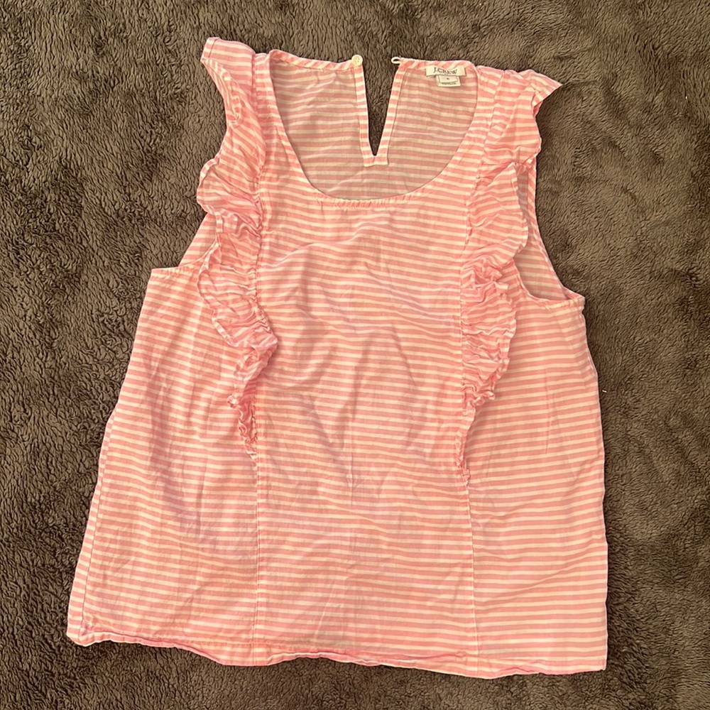 J Crew Pink stripe ruffle tank